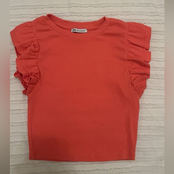 Coral ruffle sleeve top